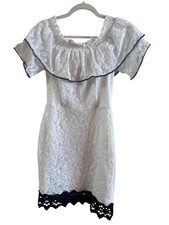 NWT Adelyn Rae White Lace Mini Dress Black Lace Detail Sz Medium Off Shoulder