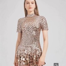 Sexy Shell Sequins Mini Dress Nightclub Dance Performance Clothing Bodysuit