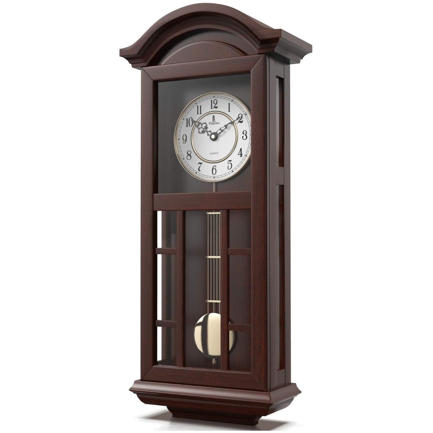 Verona Wooden Pendulum Clock Elegant Dark Mahogany Brown