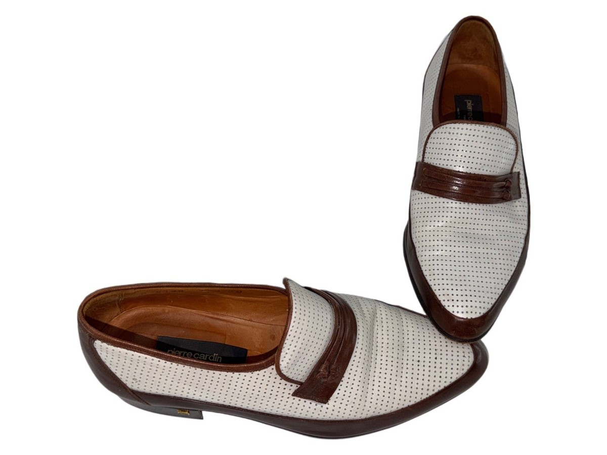 Vintage Pierre Cardin Loafers Men Sz 7.5 M White Brown Leather