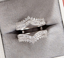 Unique Enhancer Ring Wrap lab Created Diamond Wedding ring 14K white Gold Plated