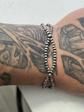 STERLING SILVER NATIVE AMERICAN SW 3mm NAVAJO PEARL DNA 🧬 WAVE ADJ BRACELET 925