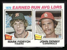 1977 TOPPS #7 1976 ERA LEADERS MARK FIDRYCH JOHN DENNY LEAGUE