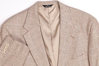 Vintage Chaps Ralph Lauren Woven Plaid Houndstooth Beige Blazer Jacket 44 R