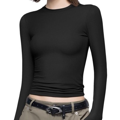 Long Sleeve Round Neck Top Premium Fall Wardrobe Essential | Jet Black