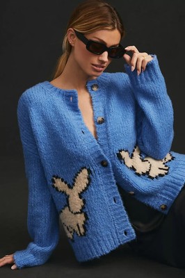 Neu Anthropologie Maeve Häschen schräge Strickjacke Größe Large