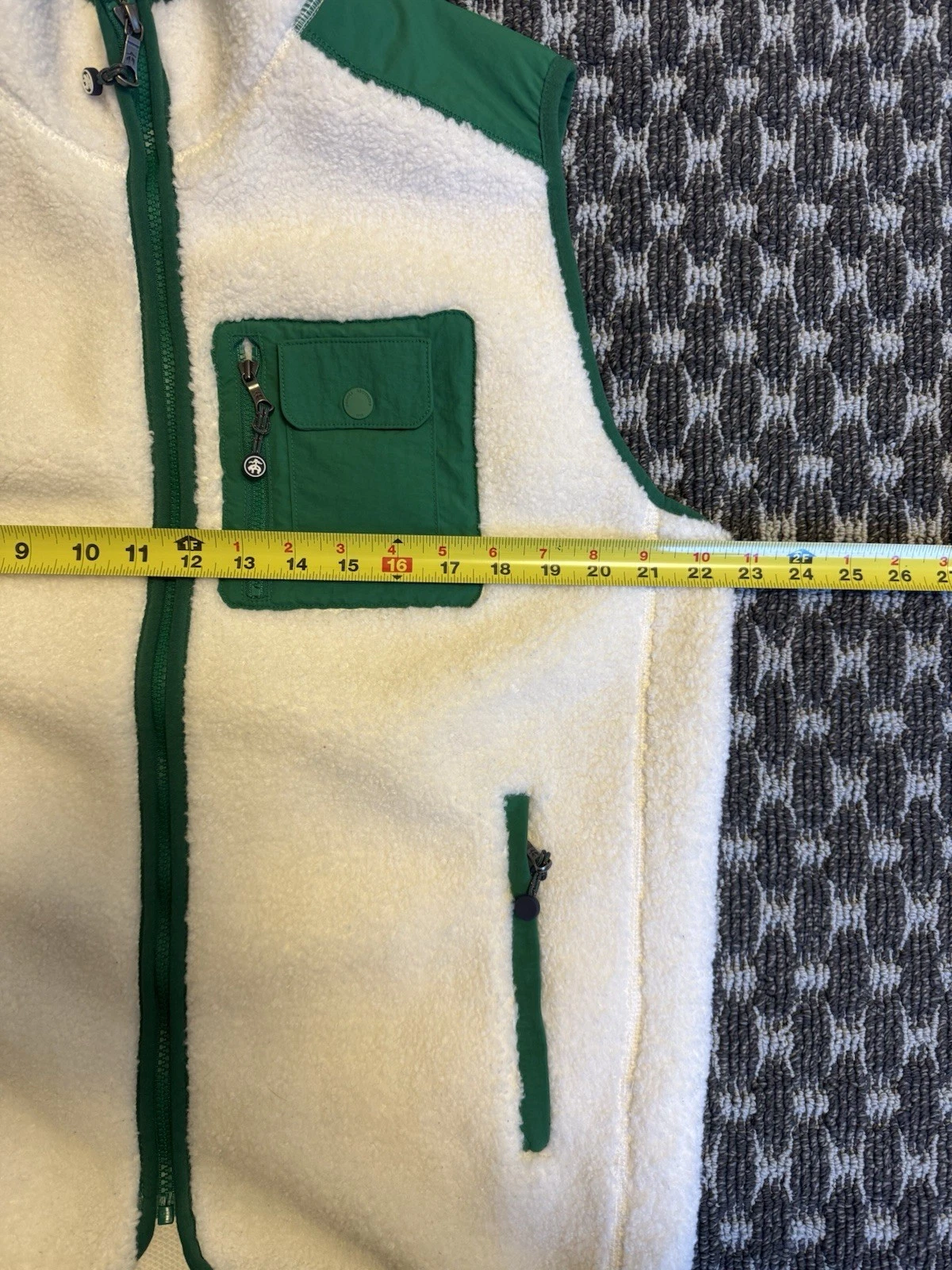 Brooks Brothers Ivory/Green Fleece Vest Full Zip Stand-Up Collar Pockets Men L - product detail image 3