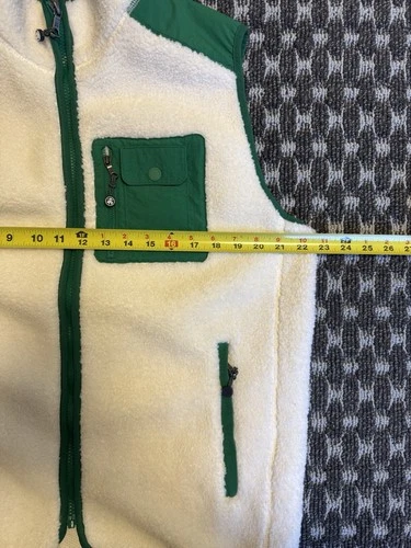 Brooks Brothers Ivory/Green Fleece Vest Full Zip Stand-Up Collar Pockets Men L image 3