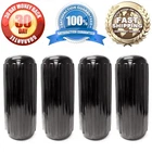 4 NEW RIBBED BOAT FENDERS 10" x 28" BLACK CENTER HOLE BUMPERS MOORING PROTECTION