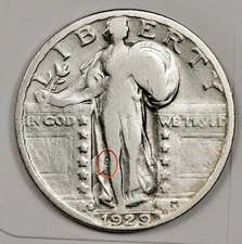 1929-s Standing Liberty Quarter.  Clashed "E".  Better Grade.  165464