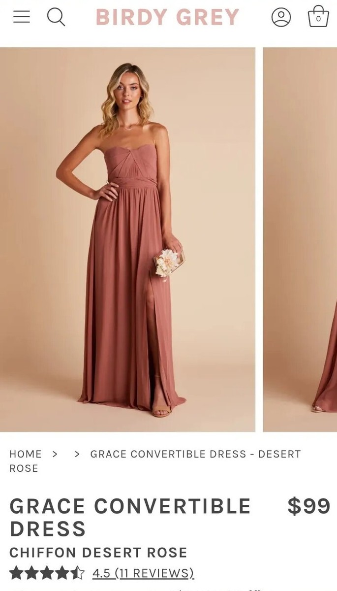 Bird Grey Desert Rose Grace Convertible Chiffon Bridesmaids Dress Medium  Wedding | eBay