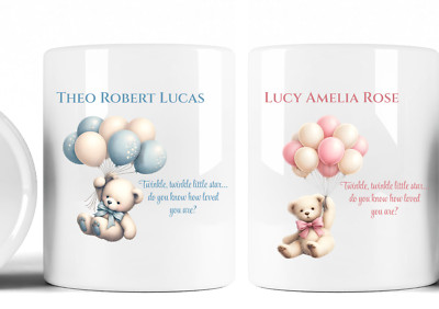 Personalisierte Teddybär & Luftballons Spardose Keramik Geschenkidee, rosa oder blau