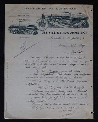Rechnung LUNEVILLE 1914 TANNERIE LES FILS de R WORMS 148