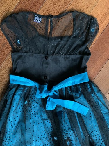 Special Occasion Party Dress 8 Green Black Sheer Floral Dot Overlay Bubble Hem - Picture 5 of 9