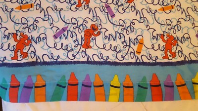 Sesame Street Double Full Flat Sheet Crayon Elmo Vintage 2000
