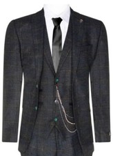Mens 3 Piece Wool Suit Olive Green Tweed Check Peaky Blinders 1920 Gatsby Formal