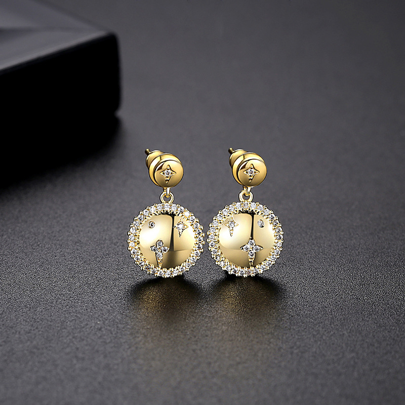 Metallic Star Studded Zircon Earrings Simple Fashion Women's Gold Plated Jewelry