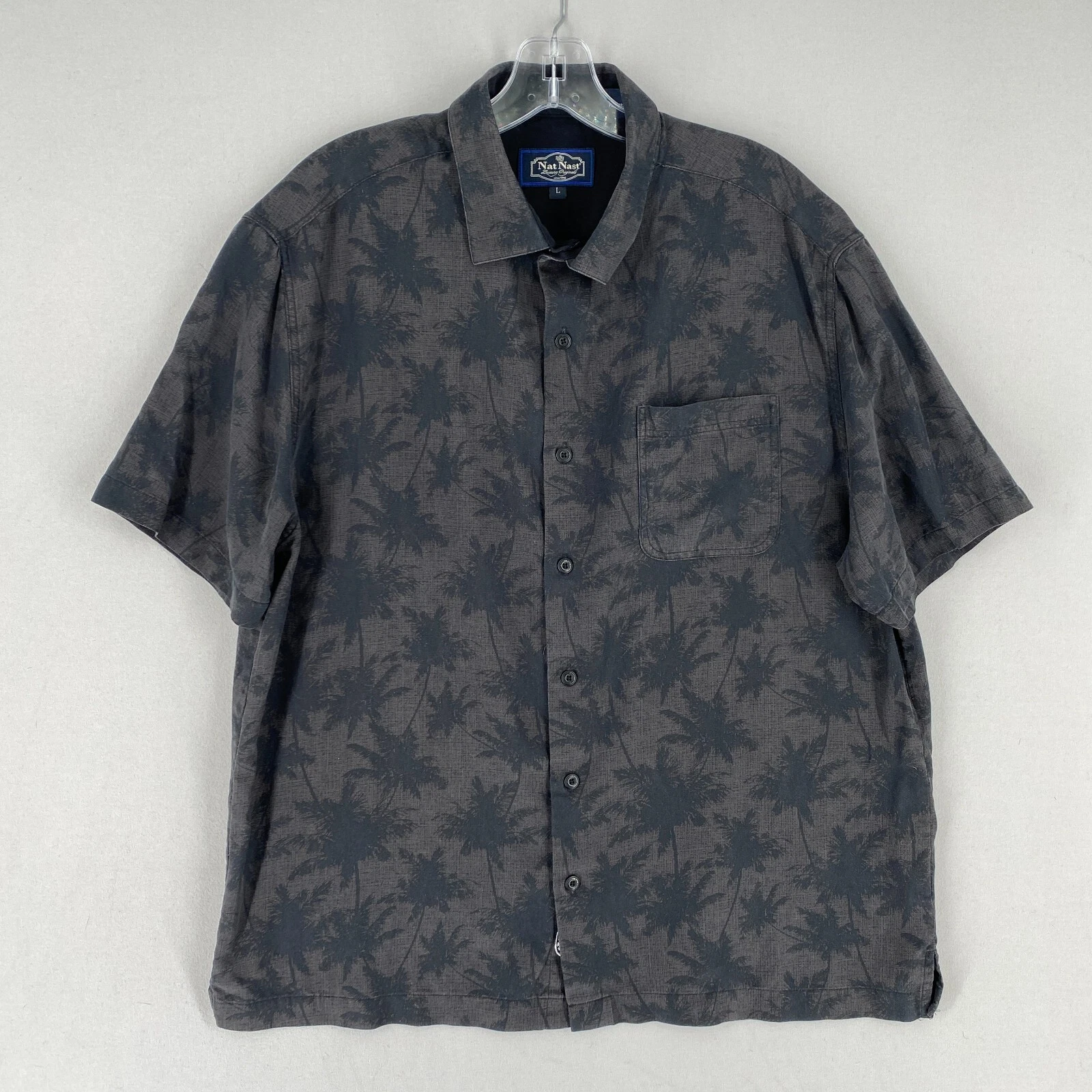 Nat Nast Silk Blend Floral Print Button Up Shirt Mens Large Gray Tropic Hawaiian