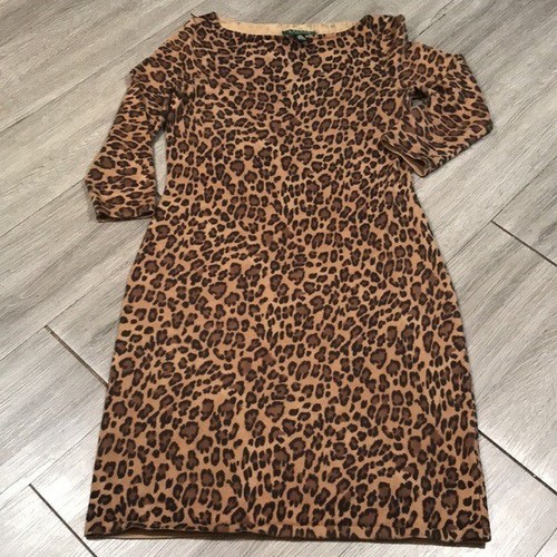 Lauren Ralph Lauren Animal Print Body-Con Lightweight Sweater Dress size PM - Picture 4 of 7