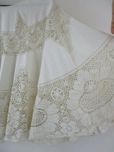Antique Skirt cotton lace linen handmade circle petticoat knee length 1920s 1900 - Picture 10 of 12
