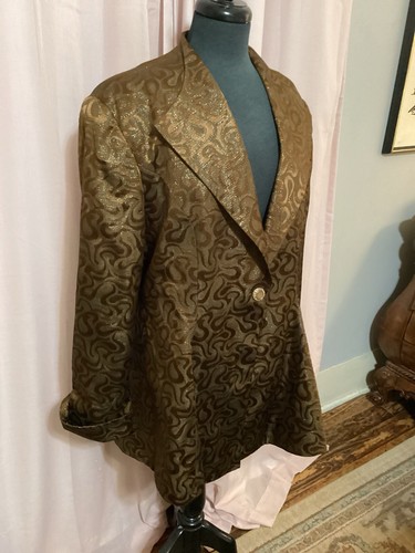 Club France VTG Jacket Blazer Designer Size 16 Metallic Lined Elegant Bronze USA - Picture 3 of 14