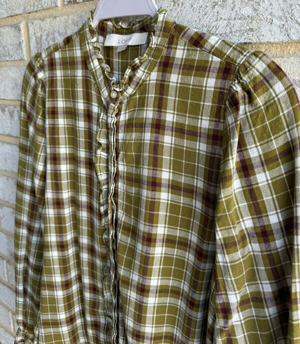 LOFT Womens Plaid Ruffle Check Button Up Shirt, Size XS - Picture 5 of 8