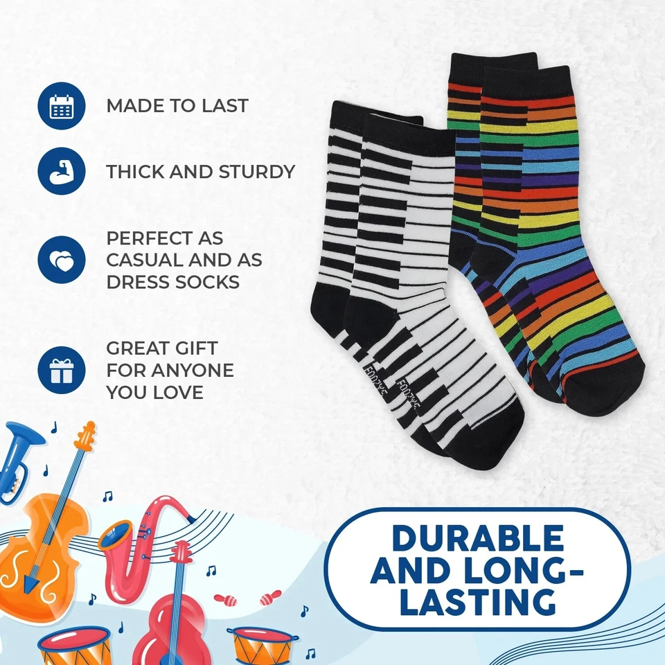 Piano Keys Notes Steinway Music Lesson Chords Songs Socks Foozys Women's 2 Pair - Image 2 of 4