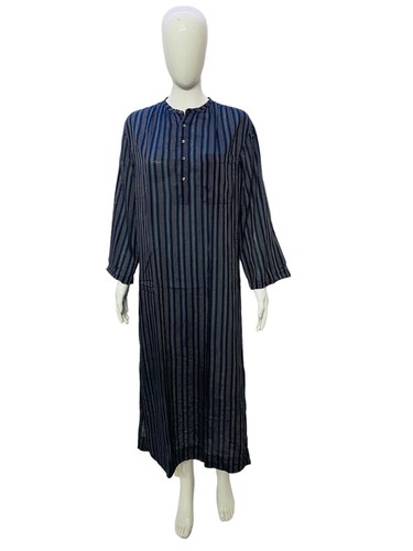 Doen Striped Blue Women's Long Cotton Long Sleeves Maxi Midi Gown Dress Size M - Picture 3 of 14