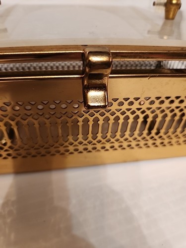 Vintage 1950s Madwed Lucite Punched Brass White Vanity Box Purse Lucite Metal - Picture 6 of 10