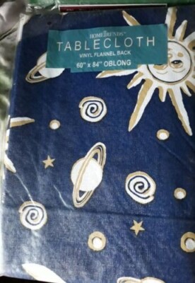New Sealed Package Vinyl Tablecloth 60 X 84 Oblong Hometrends PLANETS / SPACE