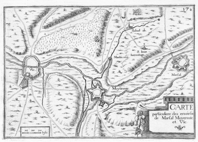 Antique map Tassin Carte particuliere des environs de Marsal Moyenuic et Vic Antique map Tassin Carte particuliere des environs de Marsal Moyenuic et Vic