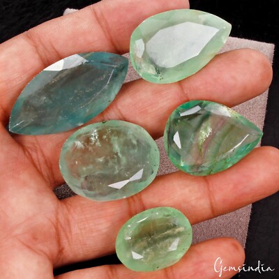 345 Cts/5 Pcs Natural Green Untreated Fluorite Mix Cut  Loose Wholesale Gems Lot