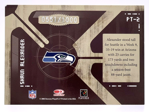 2006 Donruss Elite Prime Targets Gold #2 Shaun Alexander /1000 Seattle Seahawks - Picture 2 of 2