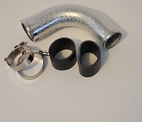 2.5" OD 90 Degree Elbow Aluminum Pipe Intake Turbo Intercooler 12" L Clamps Cplr - Foto 1 di 2