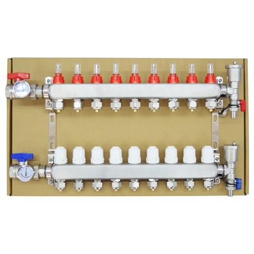 9 Branches 1/2" Floor Manifold Stainless Steel Radiant PEX Floor Heating Set - Picture 4 of 23