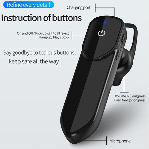 Bluetooth Earpiece Headset Wireless Hands-free Sport Earphone Driving Headphone - Afbeelding 12 van 13