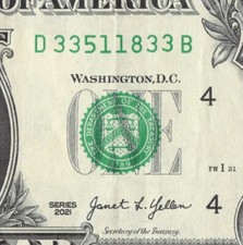 Doubles Bookends 3s Center Double Fancy Serial Number $1 Dollar Bill D33511833B