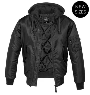 Brandit Jacket Bomber Hood Aviator Men MA1 Oversizes Black