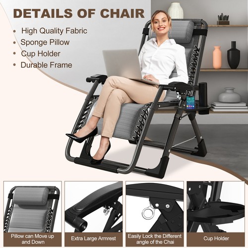 Zero Gravity Chair Ice Touch Silk Patio Lounger Relaxing Recliner with Headrest - Picture 6 of 37