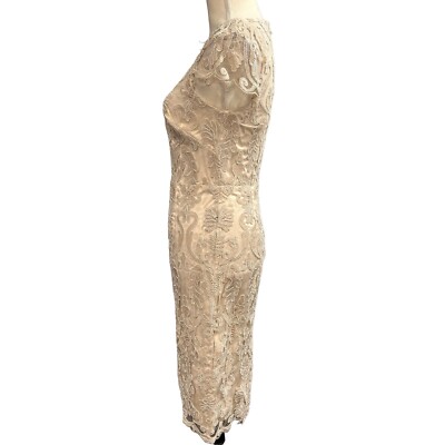Vince Camuto Dress Womens 4 Beige Lace Textured Midi Victorian Wedding  Feminine | eBay