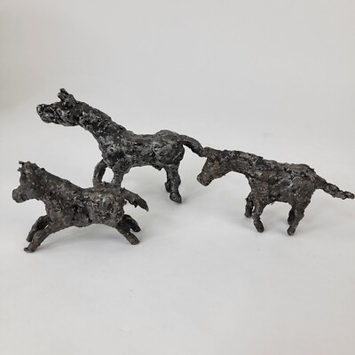 Original Handcrafted Molten Metal Sculptures of Three Running Horses