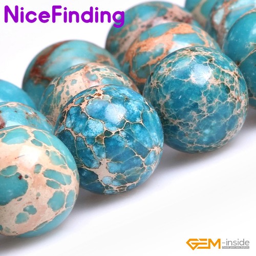 Natural Round Blue Sea Sediment Jasper Stone Beads For Jewelry Making 15" DIY NF - Picture 24 of 28