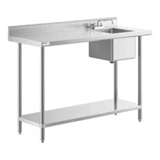 24"W x 60"L Stainless Steel Commercial Restaurant Work Table with Sink on Right