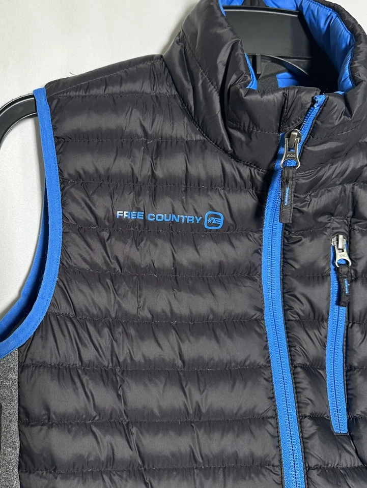Free Country Youth Boy Chaleco Chaqueta Puffer Grande 14-16 Plumón Puffer Cremallera Azul Negro Foto 4 de 4