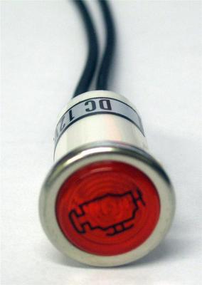 Universal 12V Dash Indicator Light 1 Red Check Engine Logo 1/2'' Chrome Ring