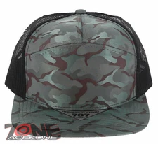 7 PANEL FLAT BILL SNAPBACK TRUCKER BASEBALL CAP HAT CAMOUFLAGE TEAL BURGUNDY