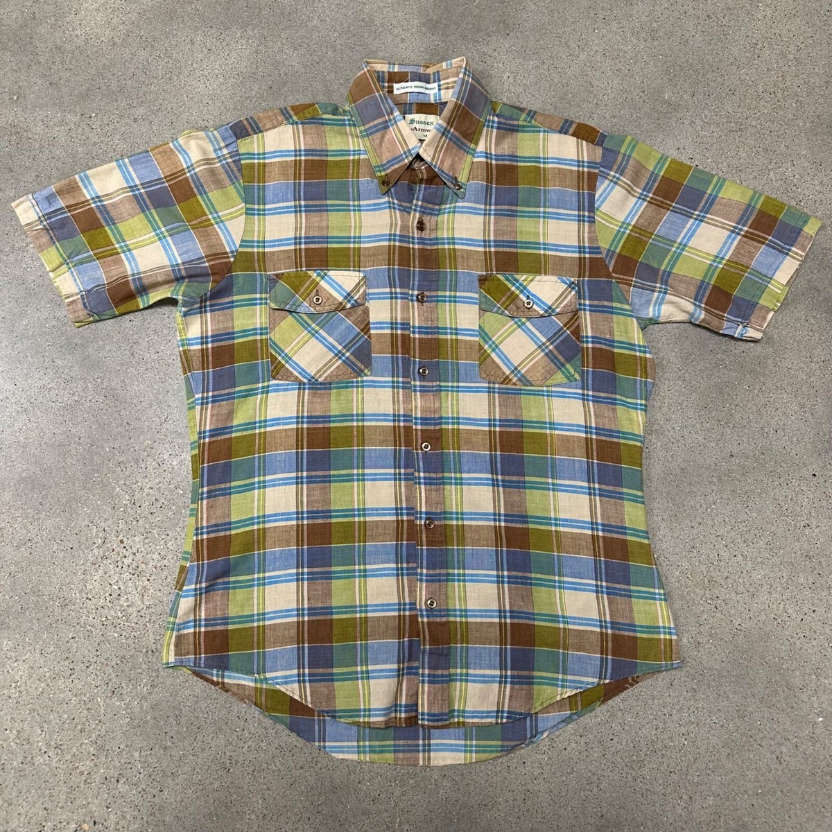 Vintage 60s Sussex Arrow Plaid Short Sleeve Button Up Shirt | eBay