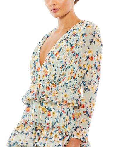 Nuevo Vestido IEENA FOR MAC DUGGAL Estampado Floral Volantes en Niveles Manga Larga Talla 6 - Imagen 3 de 7