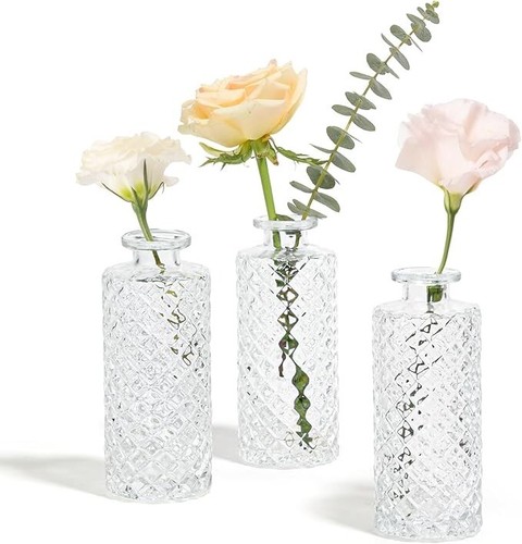Set of 3 Glass Bud Vases Set of 3, Small Flower 2"L x 2"W x 5.2"H - Picture 5 of 5