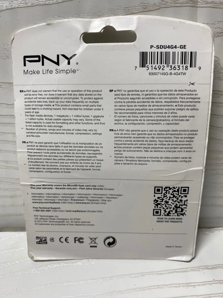 PNY 4GB MicroSDHC Card cell phone memory P-SDU4G4-GE New Sealed Package - Image 2 of 3